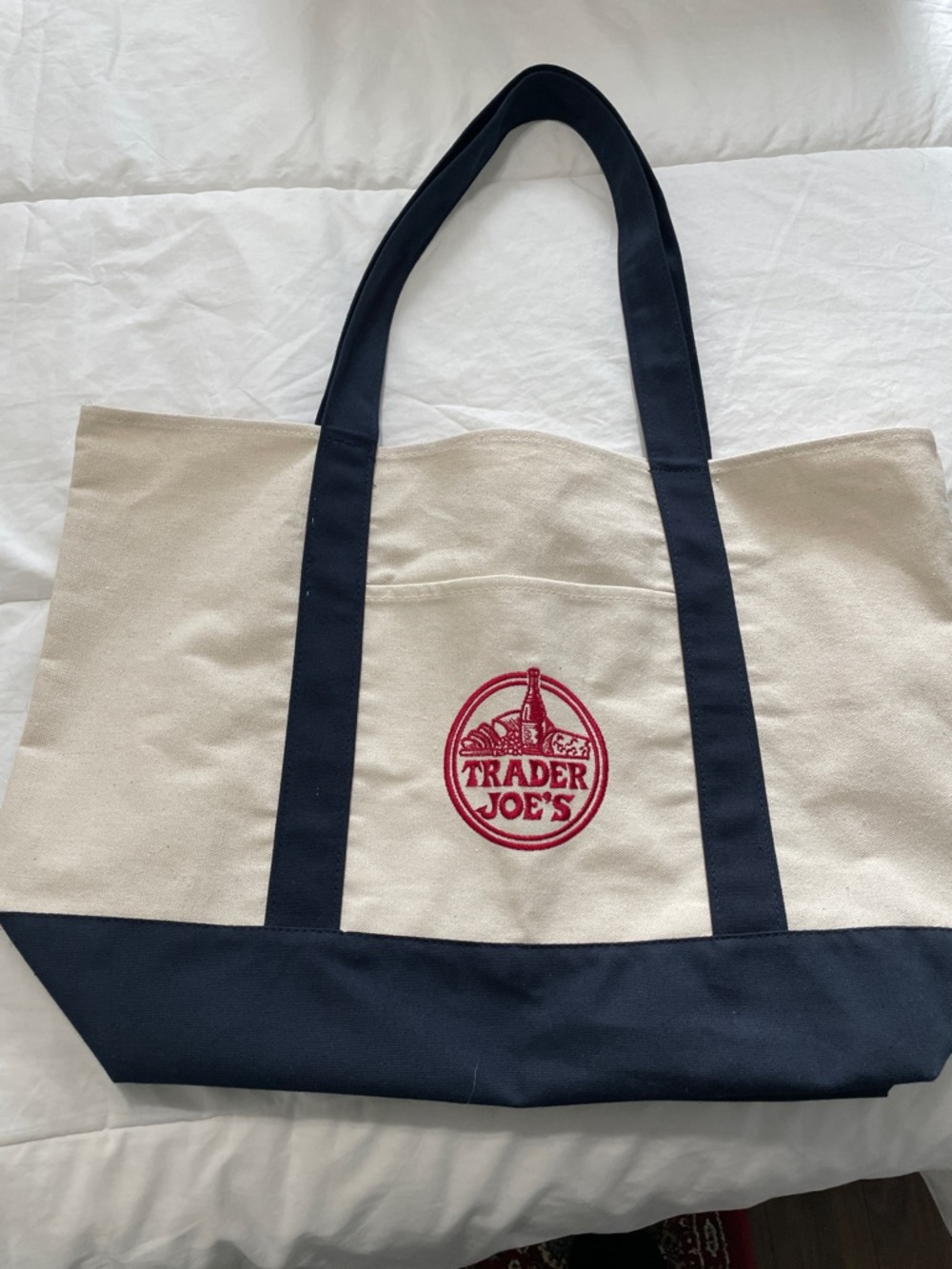 Trader Joe's Canvas Tote Bag in Natural and Navy